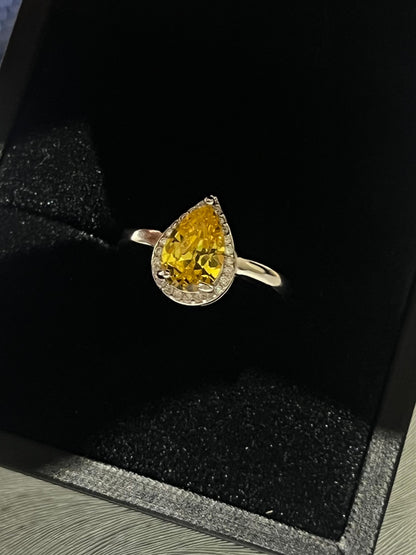 Teardrop Ring -Yellow Zirconia in Sterling Silver -925