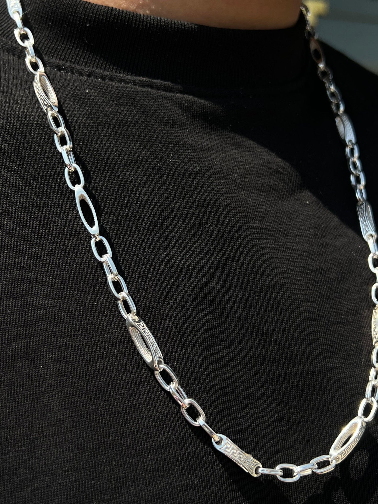 Iconic Versace Pattern Necklace For Men Sterling Silver 925s-60cm