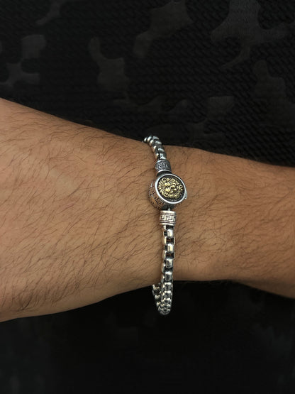 Beast lion gold Accent -box Bracelet S925 Sterling Silver for men