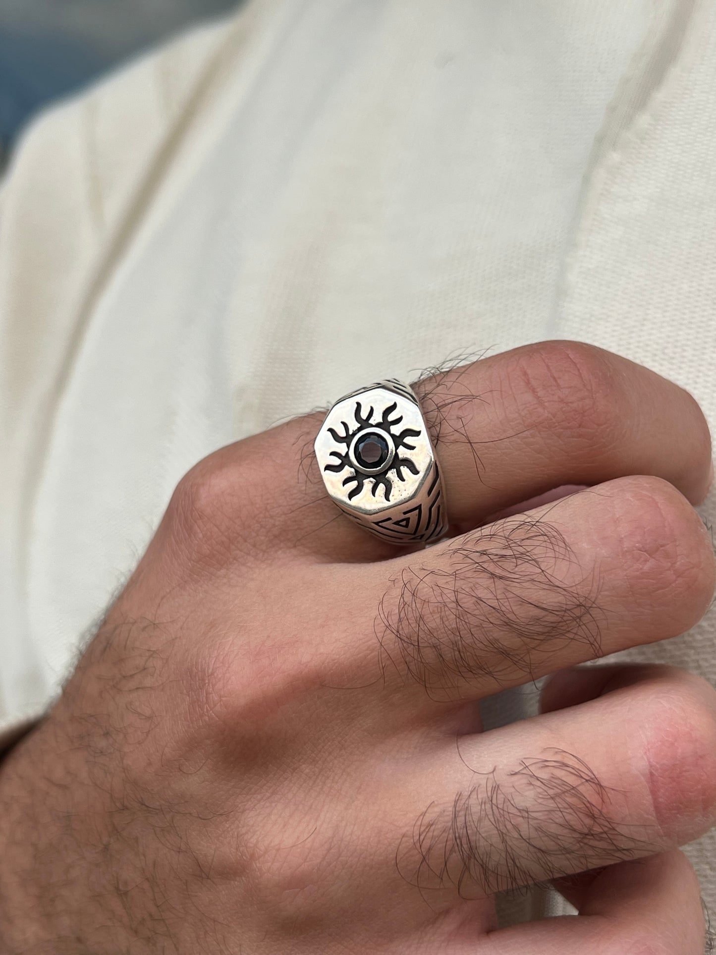 Sun Signet Ring -for Men's Sterling Silver 925s