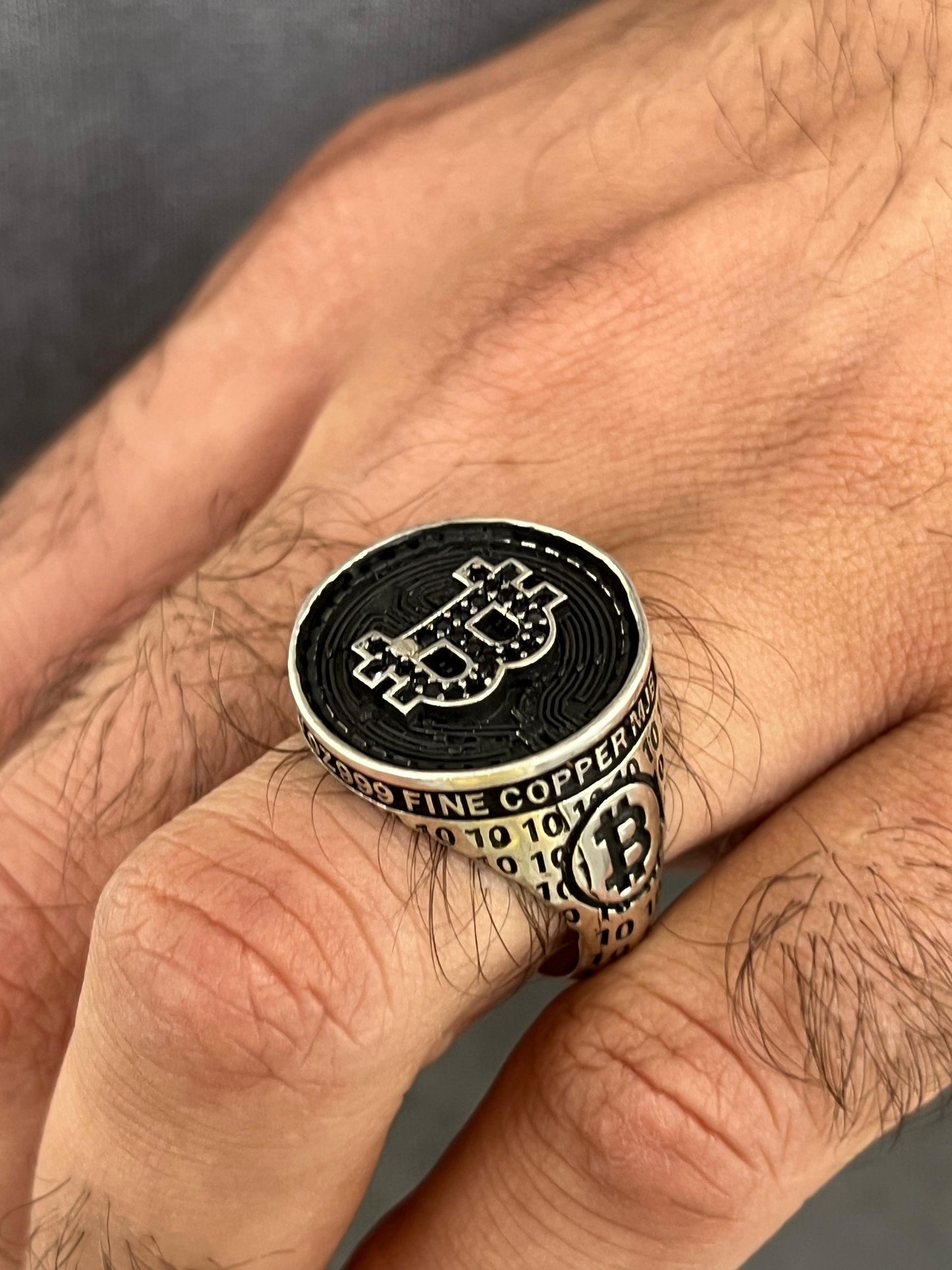 Bitcoin Black Zirconia Ring for Men in Sterling Silver 925s