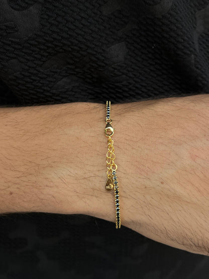 Slim Gold plated Black Spinel Tennis Bracelet for Men's Sterling Silver 925s