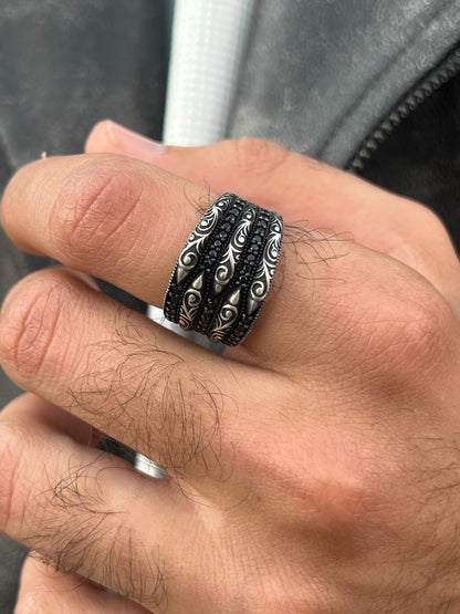 Dark Engraved Ring -Sterling Silver 925s