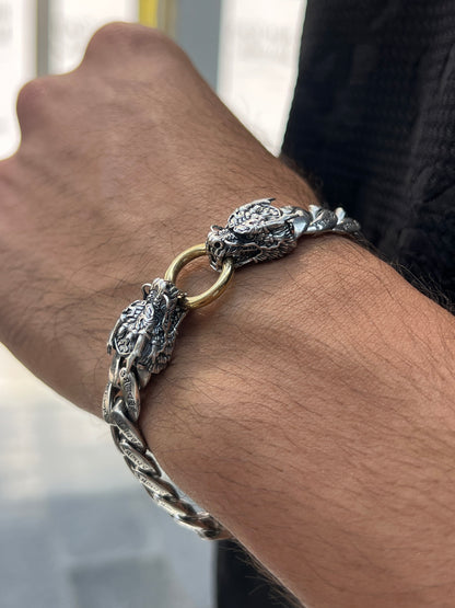 Mantra Dragon Heads Bracelet for Men's Sterling Silver 925s 20cm