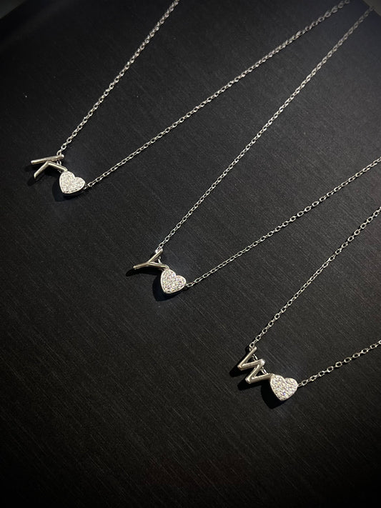 Letter with heart Necklace -pure Silver S925