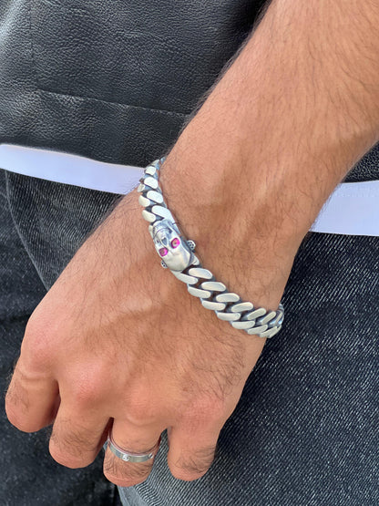 Skull Grommet Bracelet for Men's Sterling Silver 925s-(21cm-12mm)