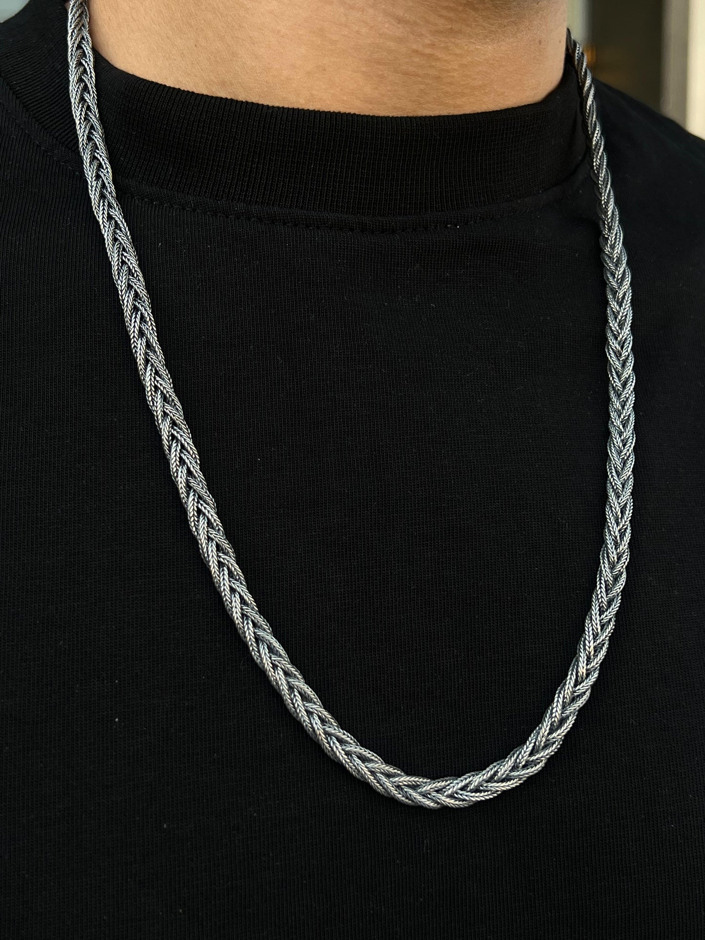 7mm Oxidized Braided Necklace For Men Sterling Silver - 925