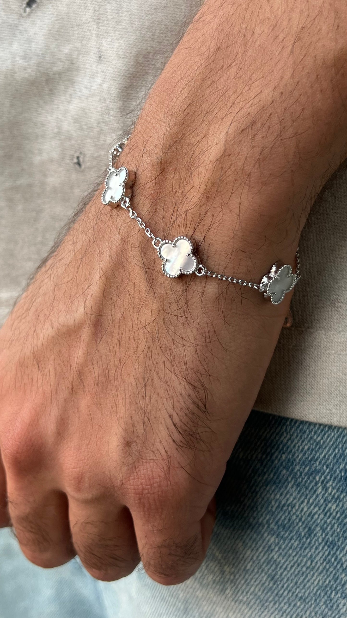 Medium White 5 Van Cleef Bracelet In Sterling Silver S925