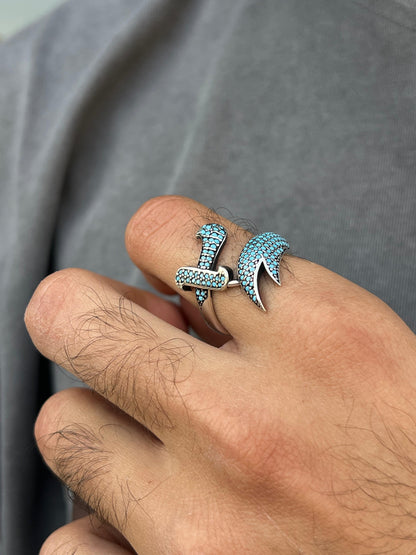 Turquoise Zulfiqar sword Ring -for Men's Sterling Silver 925s