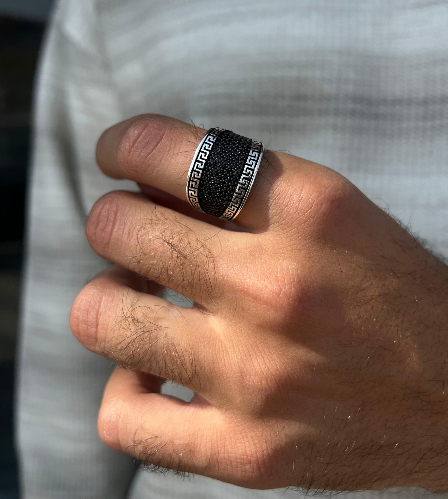 Wide Black Zirconia Versace Ring in Sterling Silver 925s