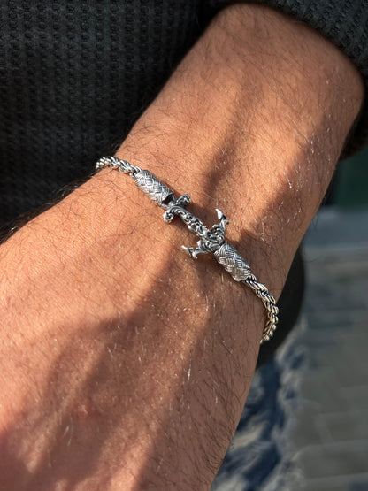 Oxidized Anchor Rope Bracelet for Men's Sterling Silver 925s