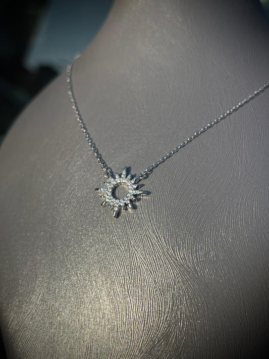 Sparkling Sun Necklace-in Sterling Silver -925