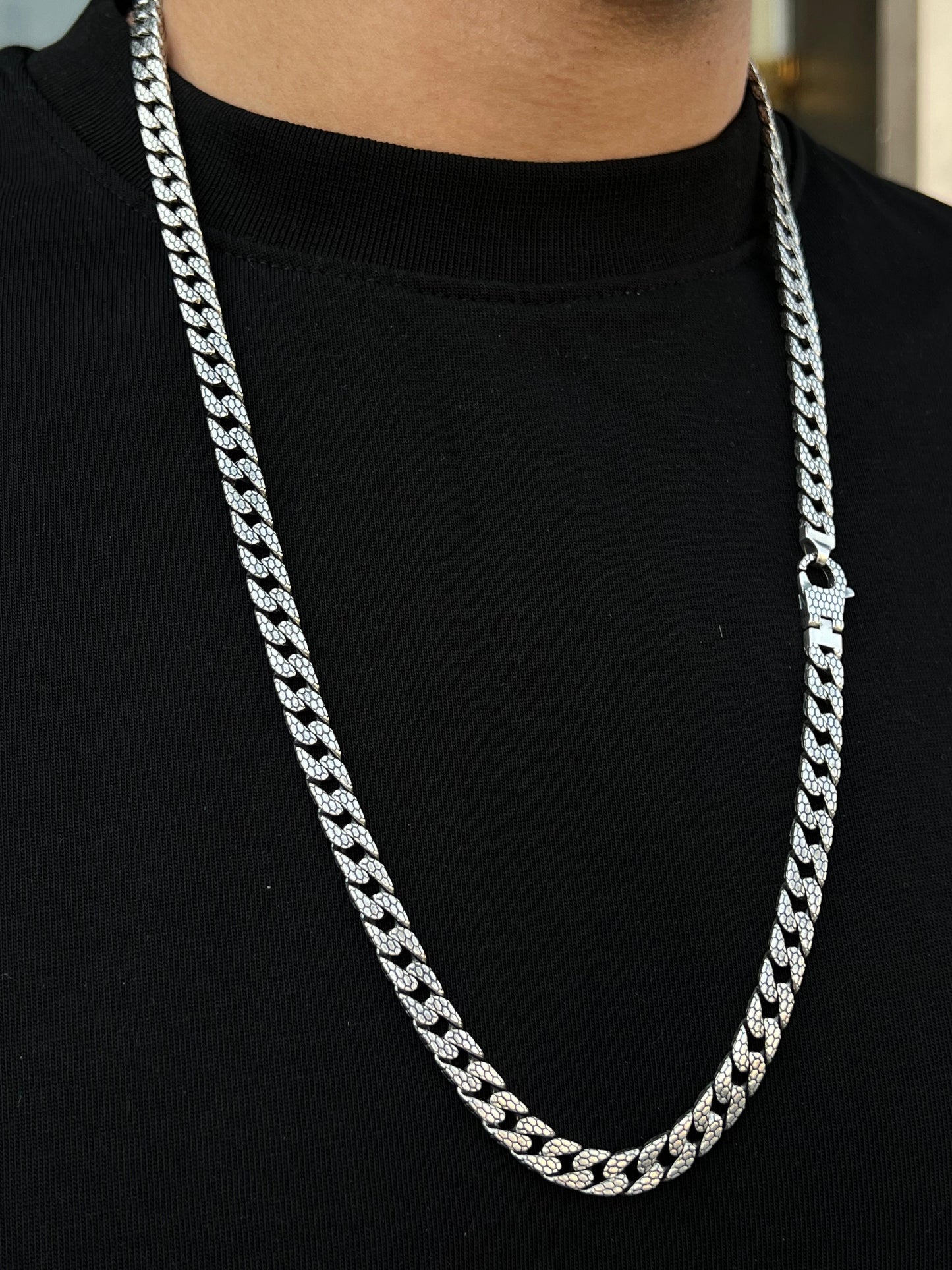 Heavy Grommet Dragon Skin Necklace For Men Sterling Silver - 925