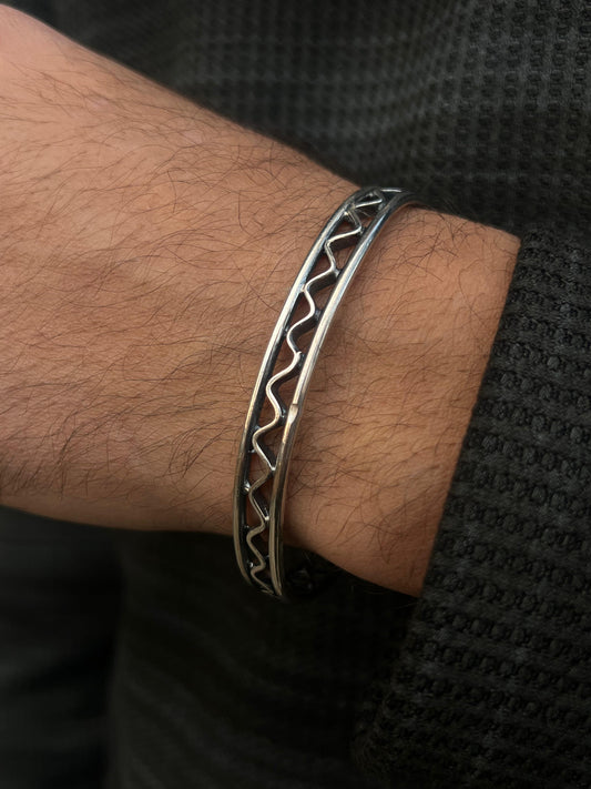Wave Bangle for Men's Sterling Silver 925s-(9mm)