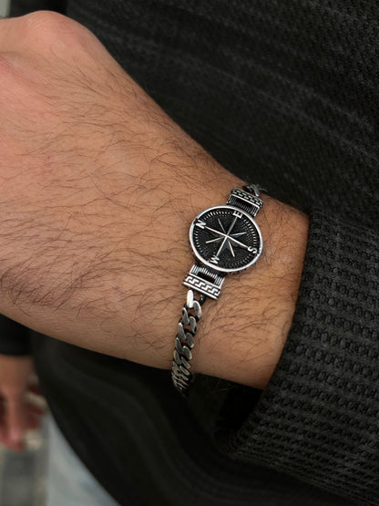 Black Compass Bracelet in Sterling Silver 925s-(20,5cm)