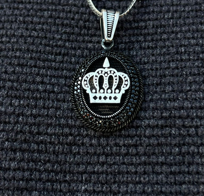 Black Zirconia Crowned Pendant – S925 Silver-3.5cm