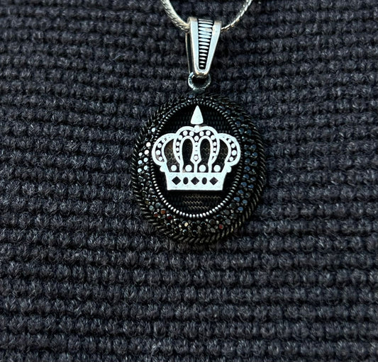 Black Zirconia Crowned Pendant – S925 Silver-3.5cm