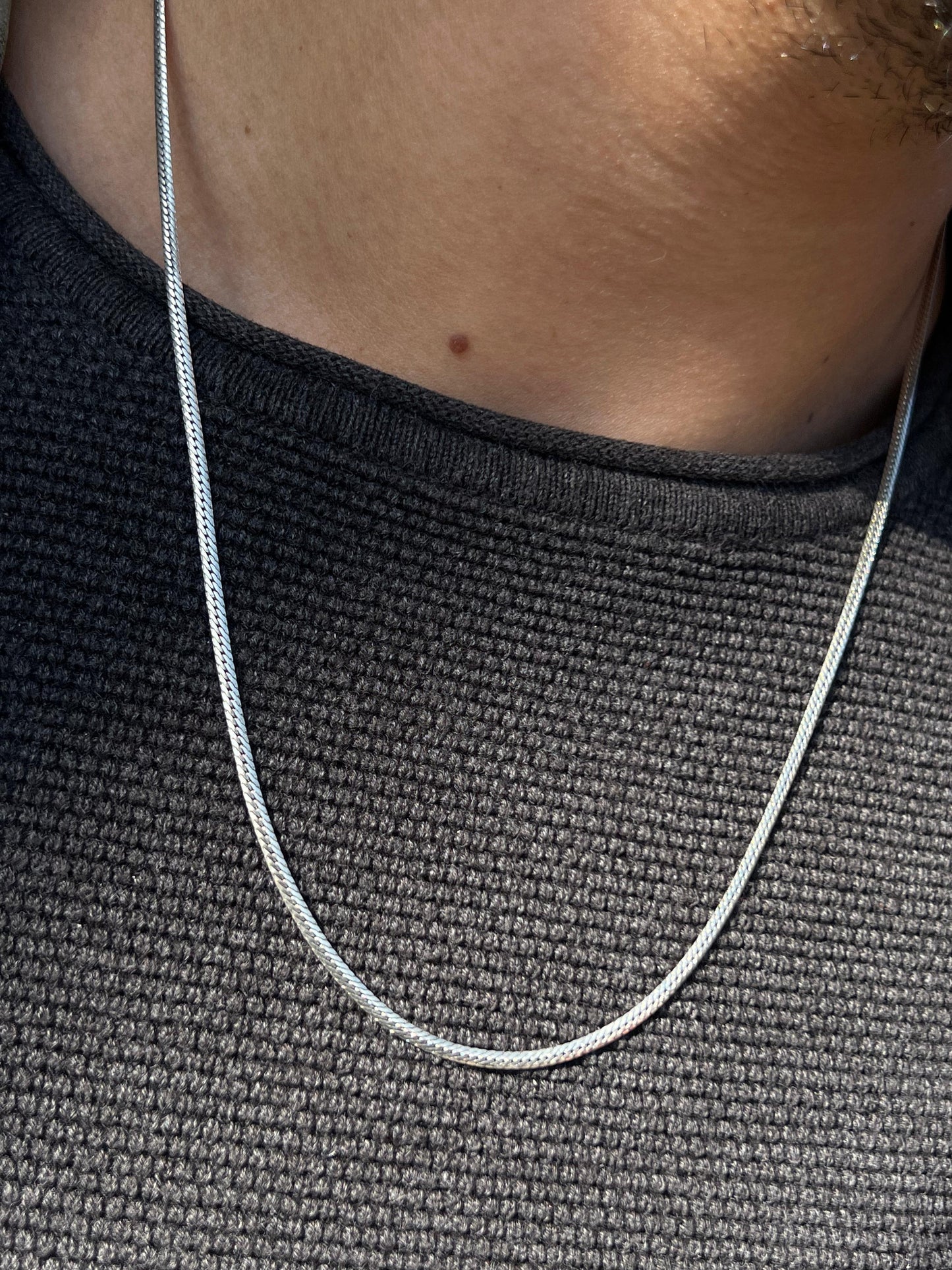 Blocked Grommet Necklace For Men Sterling Silver 925- (54cm,3mm)