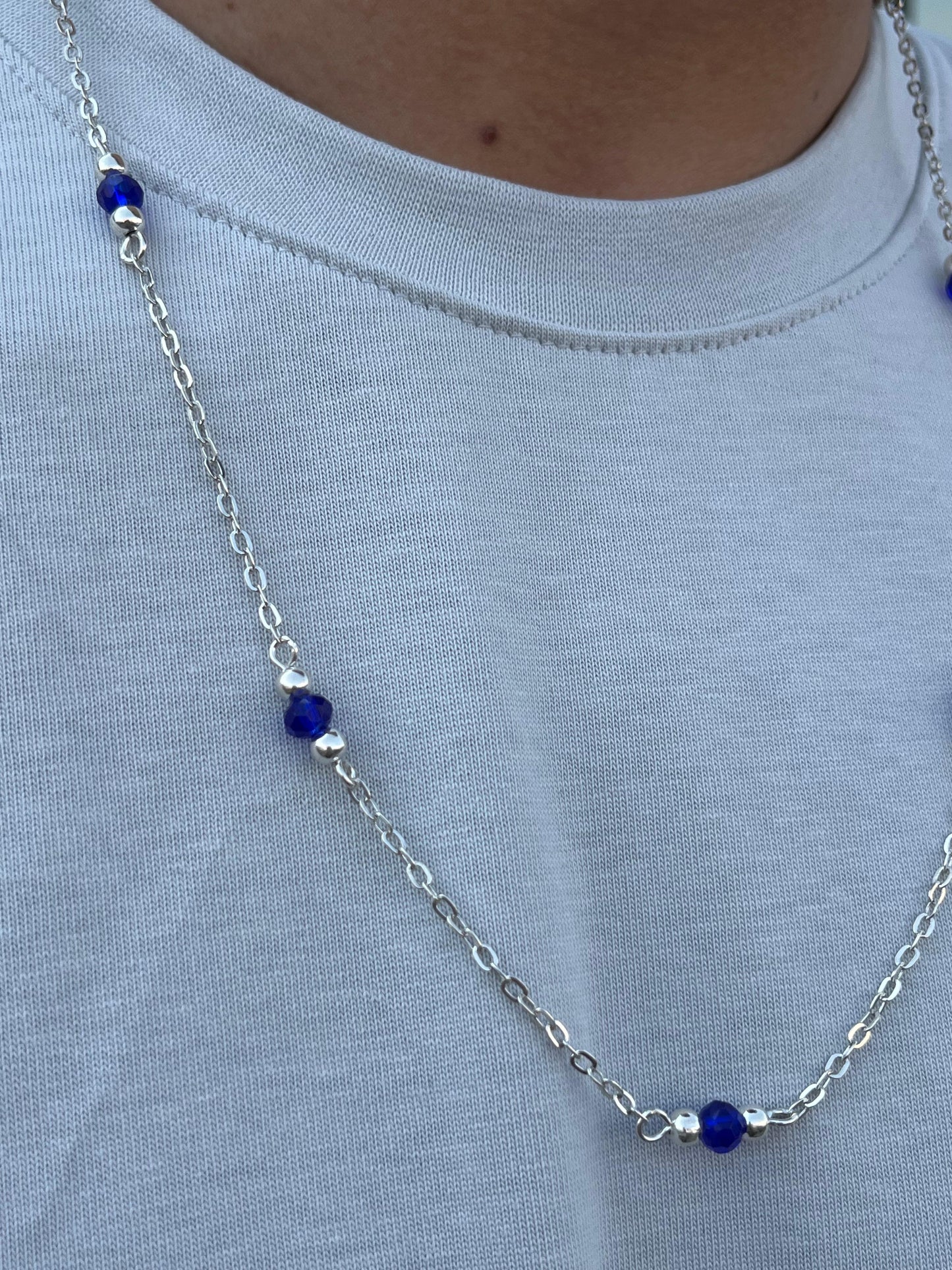 Blue beaded Chain in Sterling Silver 925s