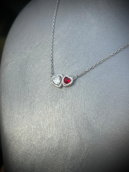 Double Heart Zirconia Necklace-in Sterling Silver -925