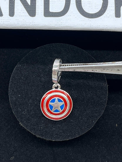 Marvel Captain America Shield sterling silver dangle with blue and red enamel