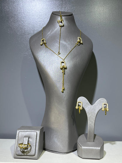 Sparkling Gold Plated Tiffany Set In Italian Sterling Silver 925/ 4 pieces