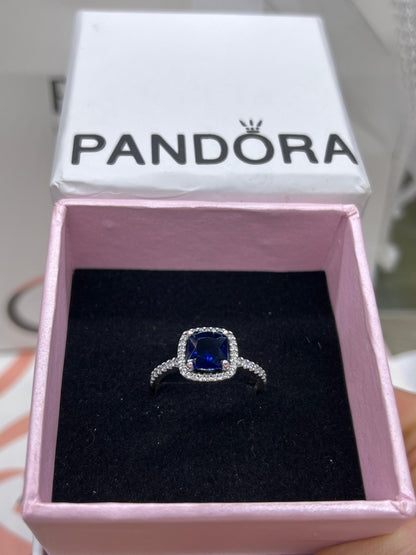 blue Square Sparkle Halo Ring