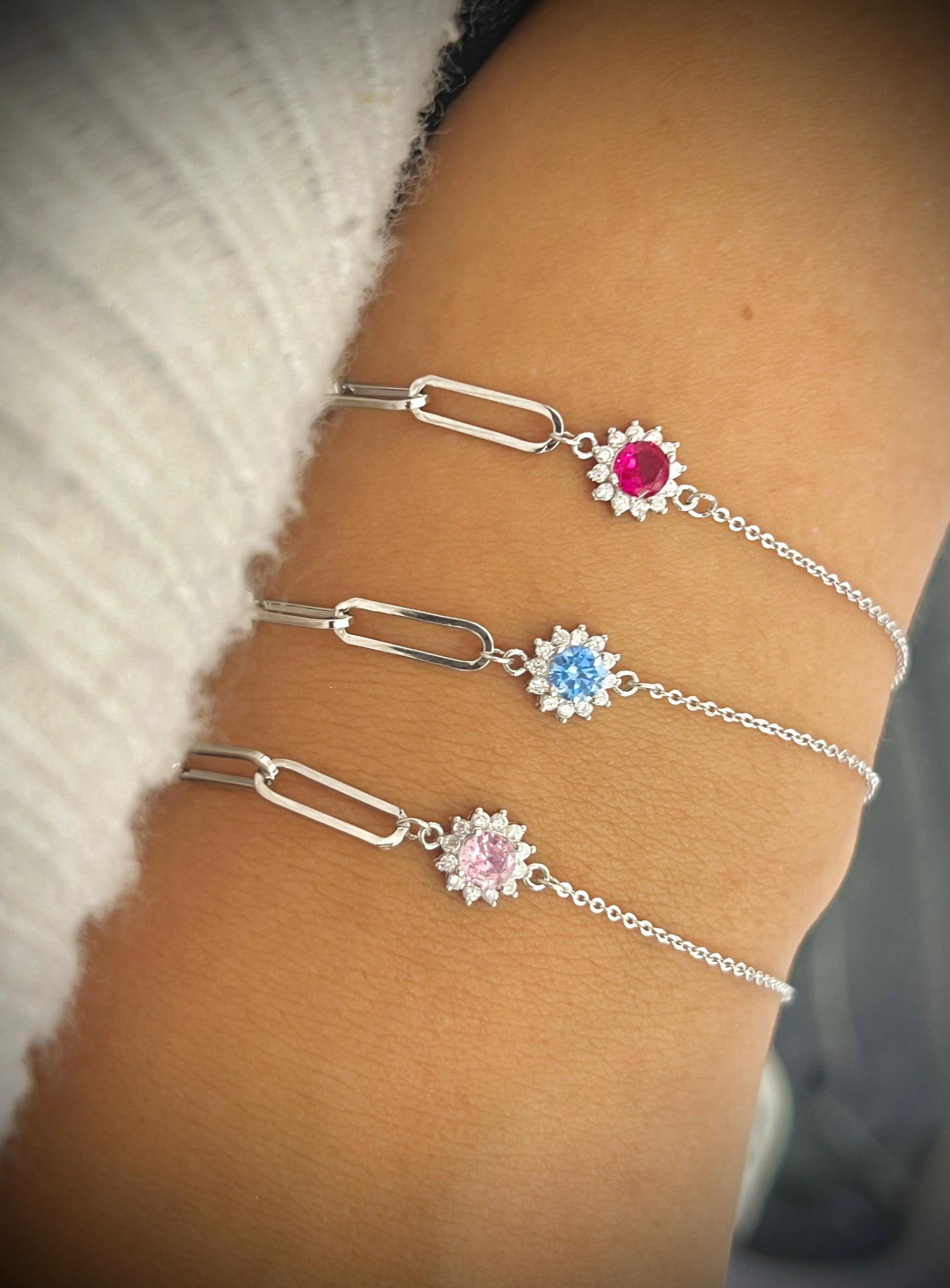 Pop Zirconia Double Sided Bracelet -in Sterling Silver -925