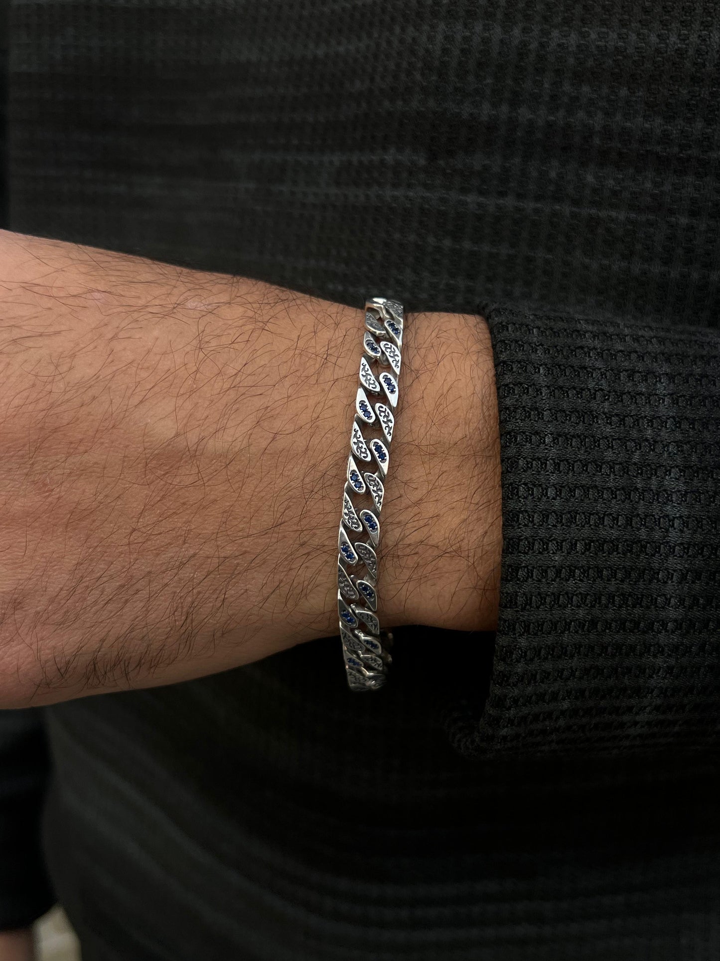 Engraved Ocean Grommet Bracelet Sterling Silver 925s-(20cm-8mm)