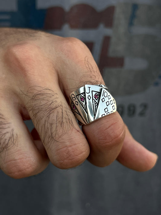 Poker Cards Ring -for Men's Sterling Silver 925s