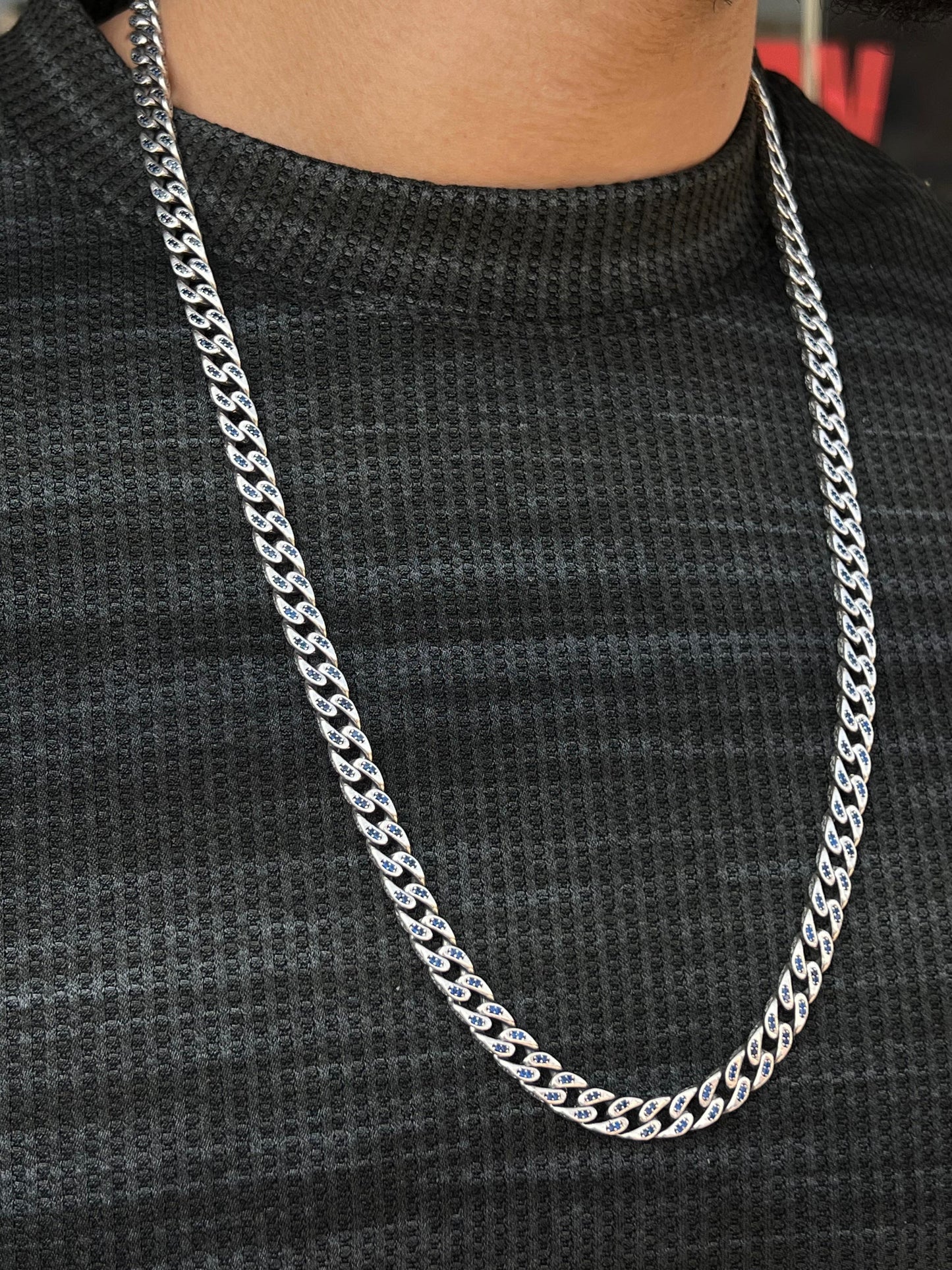 Midnight Grommet Necklace for Men's Sterling Silver 925s-(70cm-12mm)