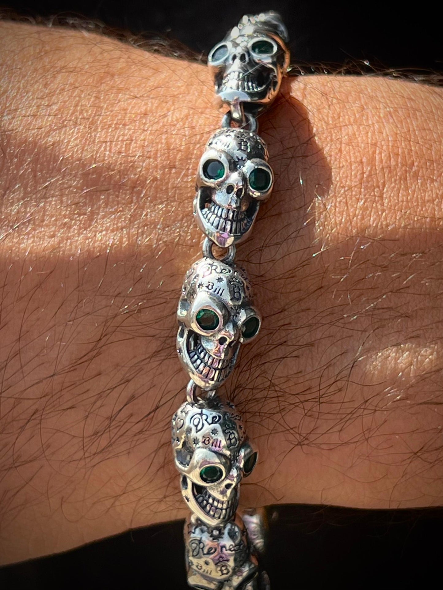 10 Full Skull Faces Bracelet for Men's Sterling Silver 925s