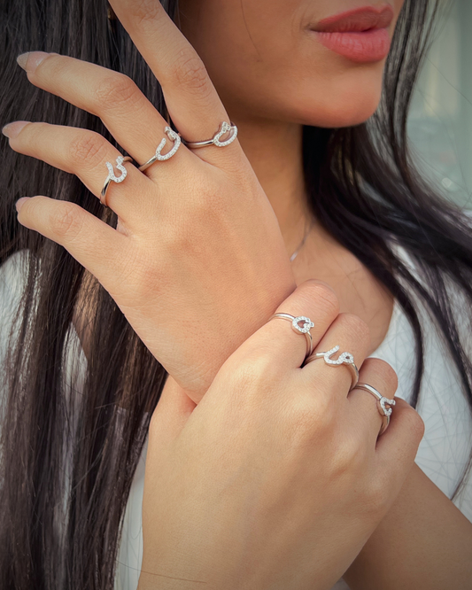 Pure Sparkling Arabic Letters  Rings in Sterling Silver -925