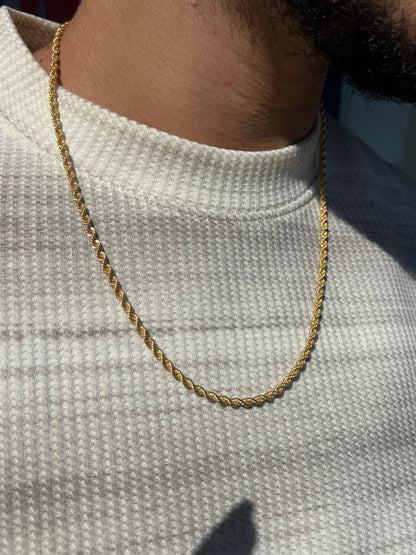 Premium- thick Rope Necklace in Sterling Silver 925s- Real 21K Gold Plated