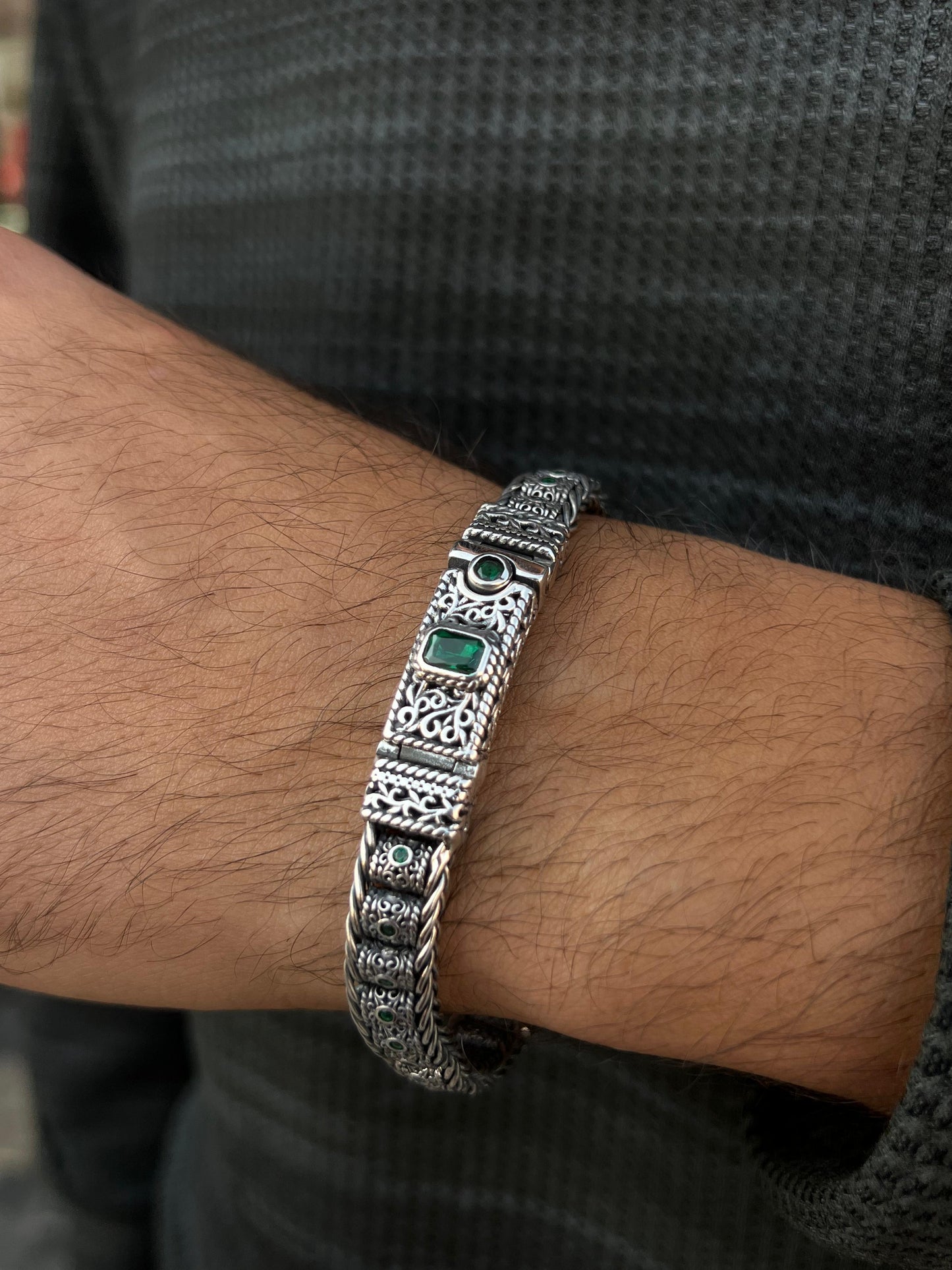 TriAura-Green Bracelet Sterling Silver 925s-(21cm-10mm)