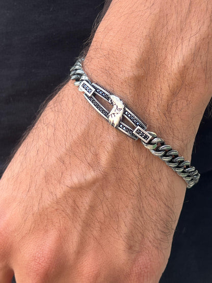 Zirconia Eagle Bracelet for Men's Sterling Silver 925s-21cm