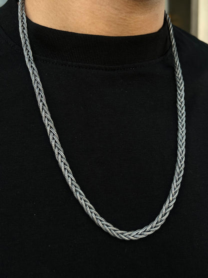 7mm Oxidized Braided Necklace For Men Sterling Silver - 925