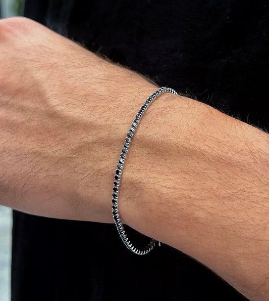 Slim Black Spinel Tennis Bracelet for Men's Sterling Silver 925s