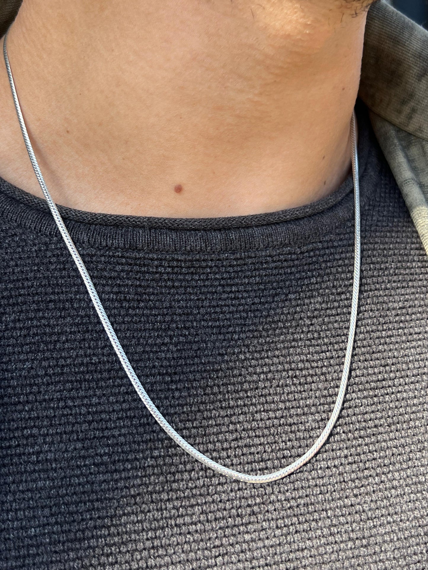 Blocked Grommet Necklace For Men Sterling Silver 925- (54cm,3mm)