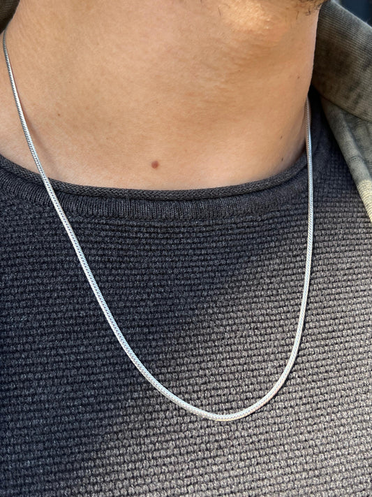 Blocked Grommet Necklace For Men Sterling Silver 925- (54cm,3mm)