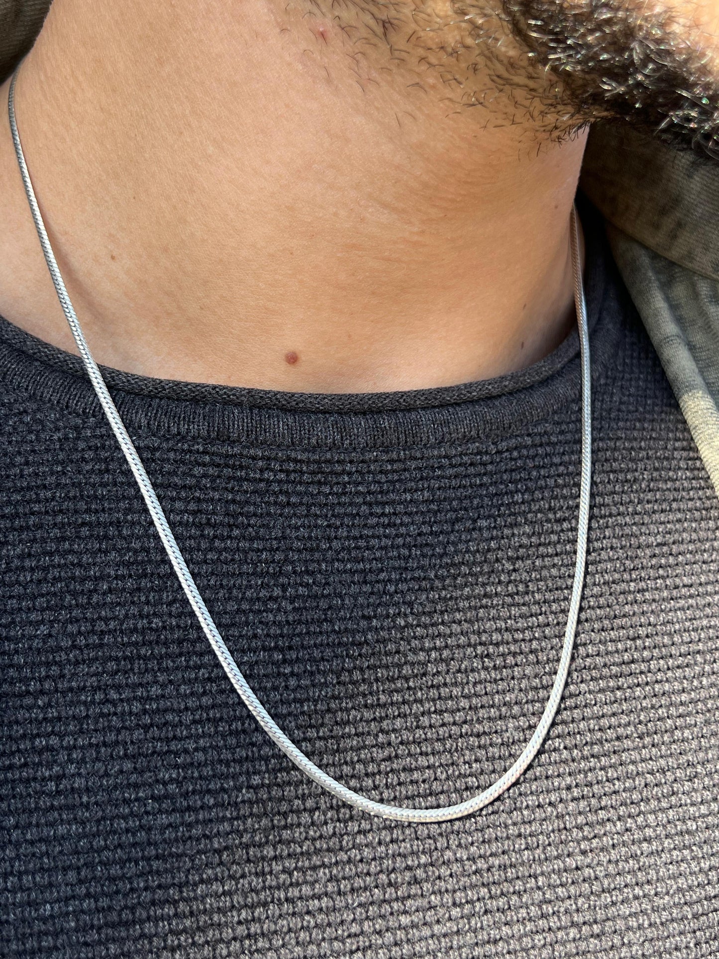 Blocked Grommet Necklace For Men Sterling Silver 925- (54cm,3mm)