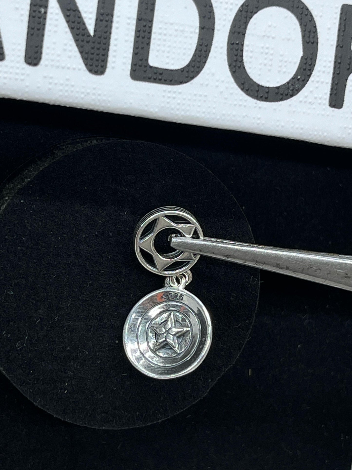 Marvel Captain America Shield sterling silver dangle with blue and red enamel