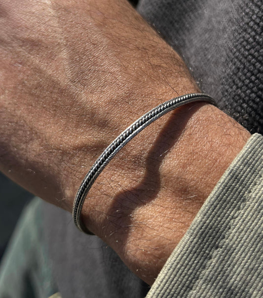 Twisted S925 Sterling Silver bangle for men