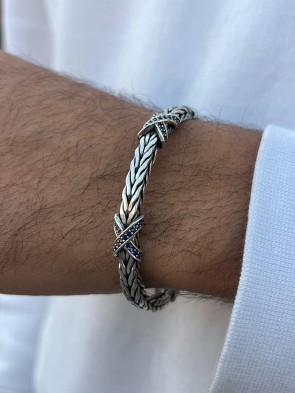 X-Link Power Bangle for Men's Sterling Silver 925s-(20cm-6mm)