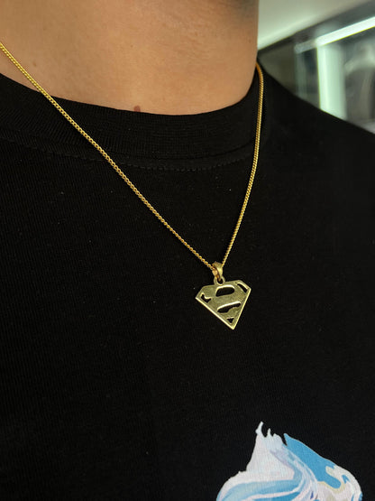Gold Plated Super Man Necklace for Men's Sterling Silver 925s