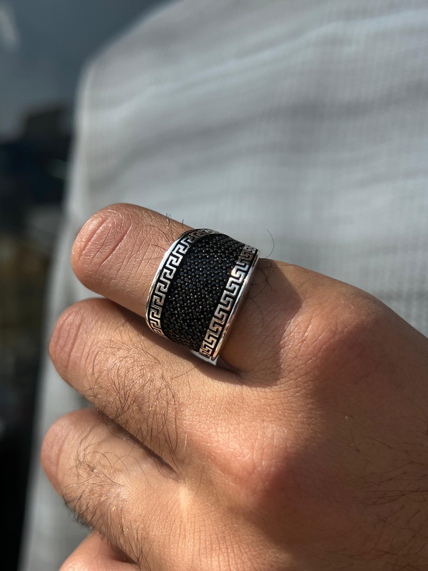 Wide Black Zirconia Versace Ring in Sterling Silver 925s