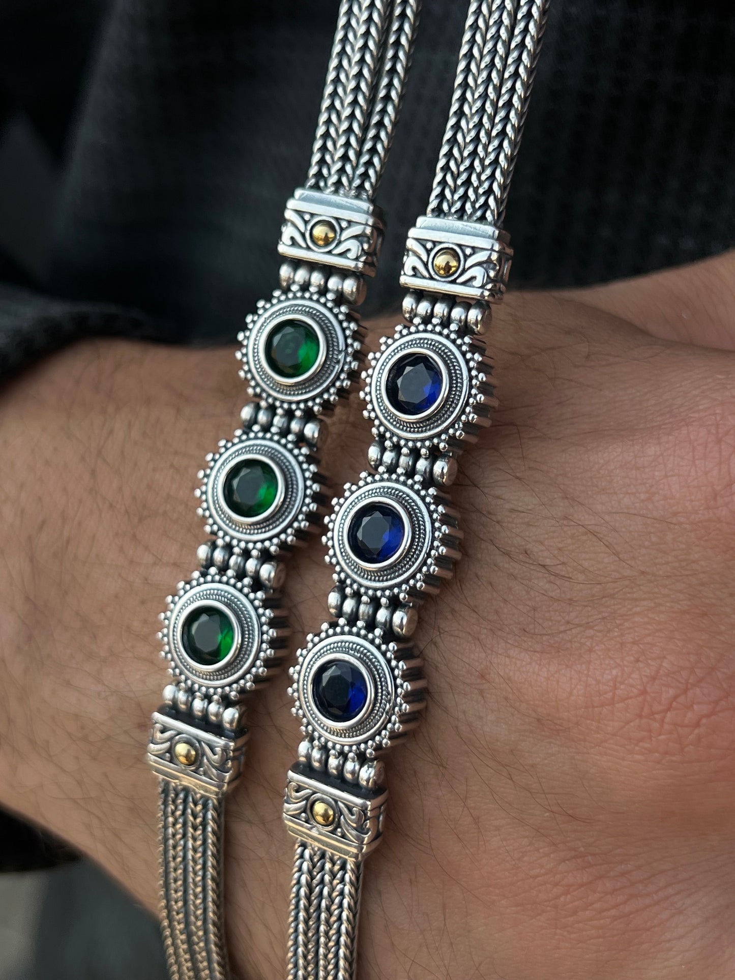 Trio Gems Bracelet for Men's Sterling Silver 925s-20cm