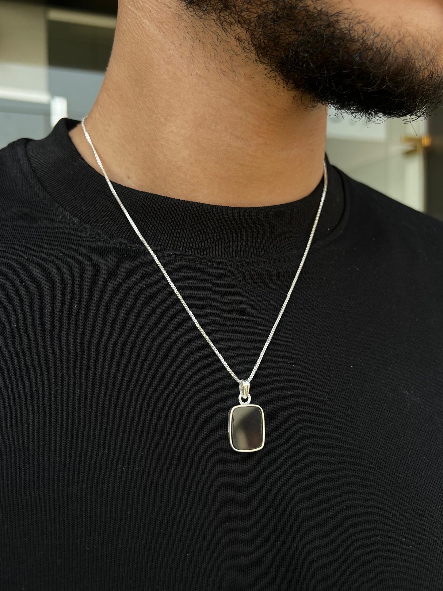 Black Stone(Onyx) Necklace for Men's Sterling Silver 925s