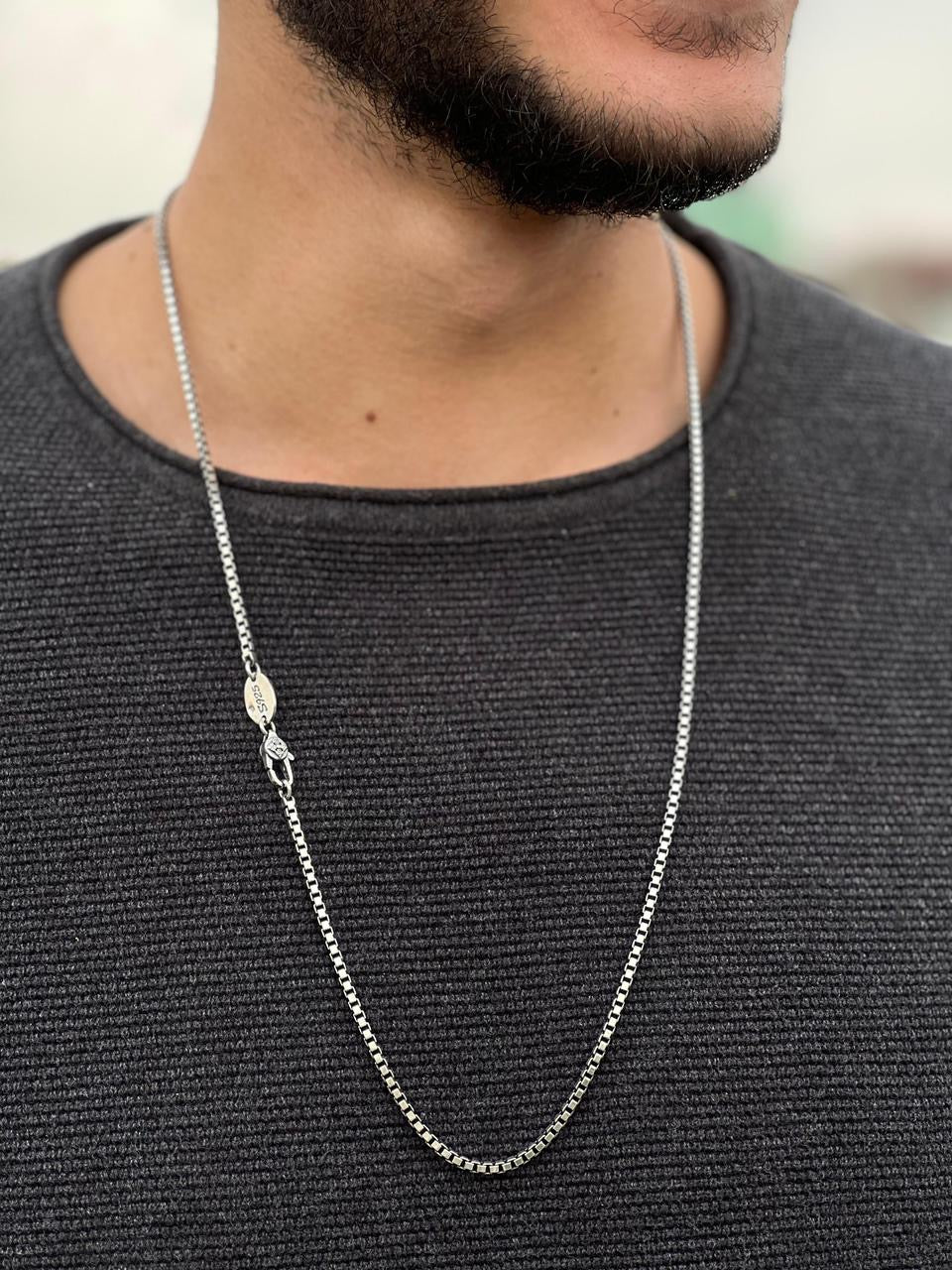 Medium Box Necklace For Men Sterling Silver - 925