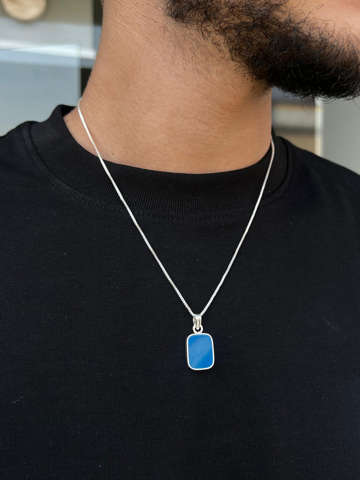 Blue Stone Necklace for Men's Sterling Silver 925s
